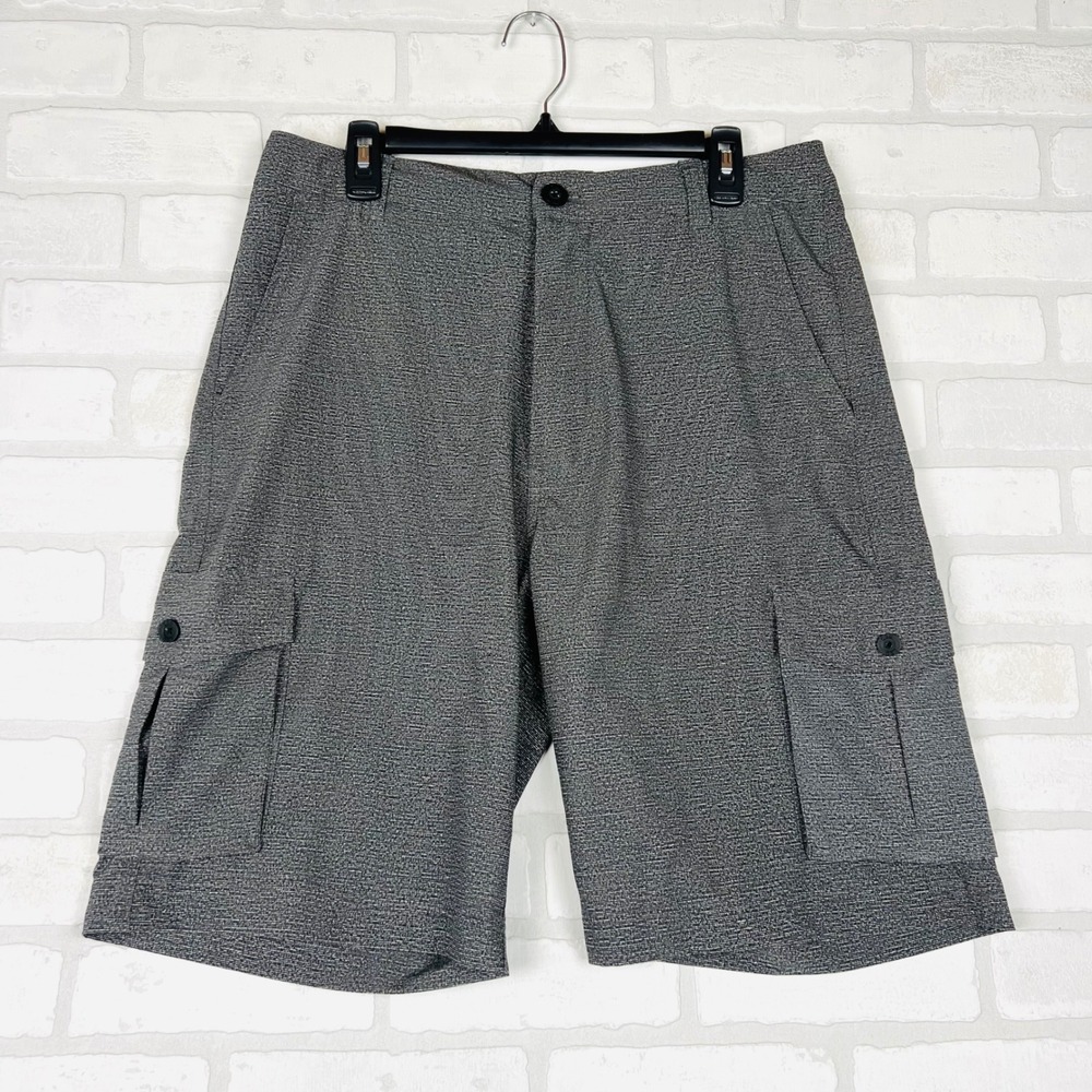 CSG Men Hybrid Cargo Shorts Heathered Gray Textured Quick Dry Utility Pockets 34